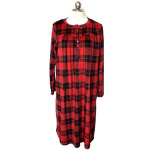 Aria Collection Long Sleeve Soft Buffalo Plaid Velour Cabincore Nightgown Medium